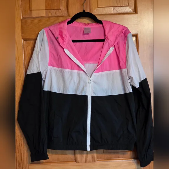 No Boundries Pink, White & Black Colorblock Windbreaker Jacket - Picture 1 of 4